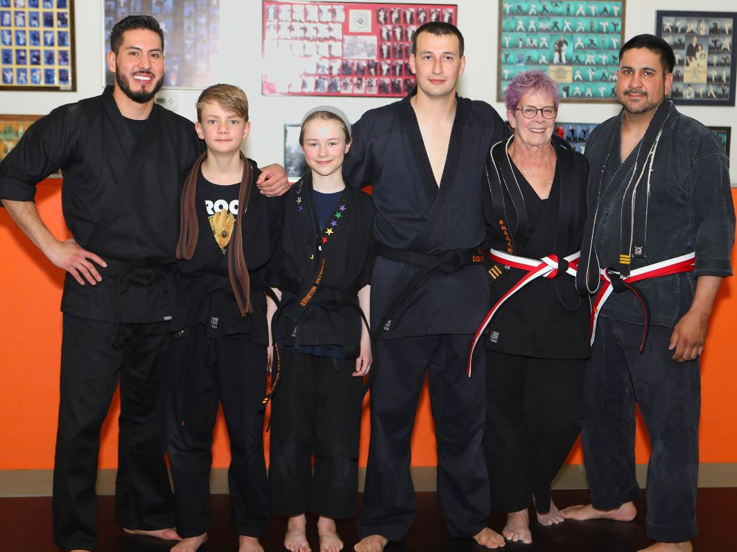 Congrats to our new black belts: Haden M (1st°), Maggie W (2nd°), Duncan W (3rd°), Susan J (4th°), Patrick P (4th°), & Rene B (4th°).